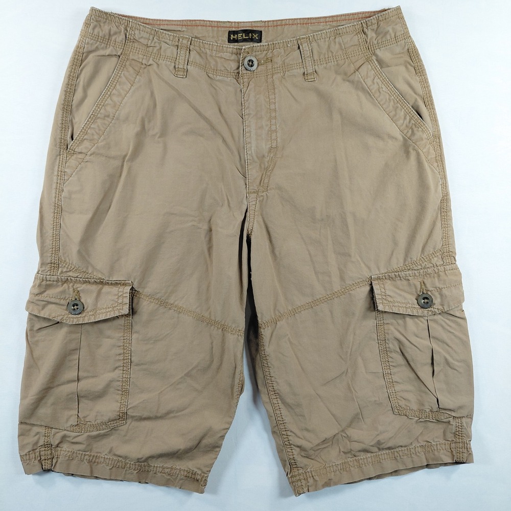 Helix Mens Khaki Tan Cotton Cargo Shorts Size 32 Utility Outdoor Gorpcore